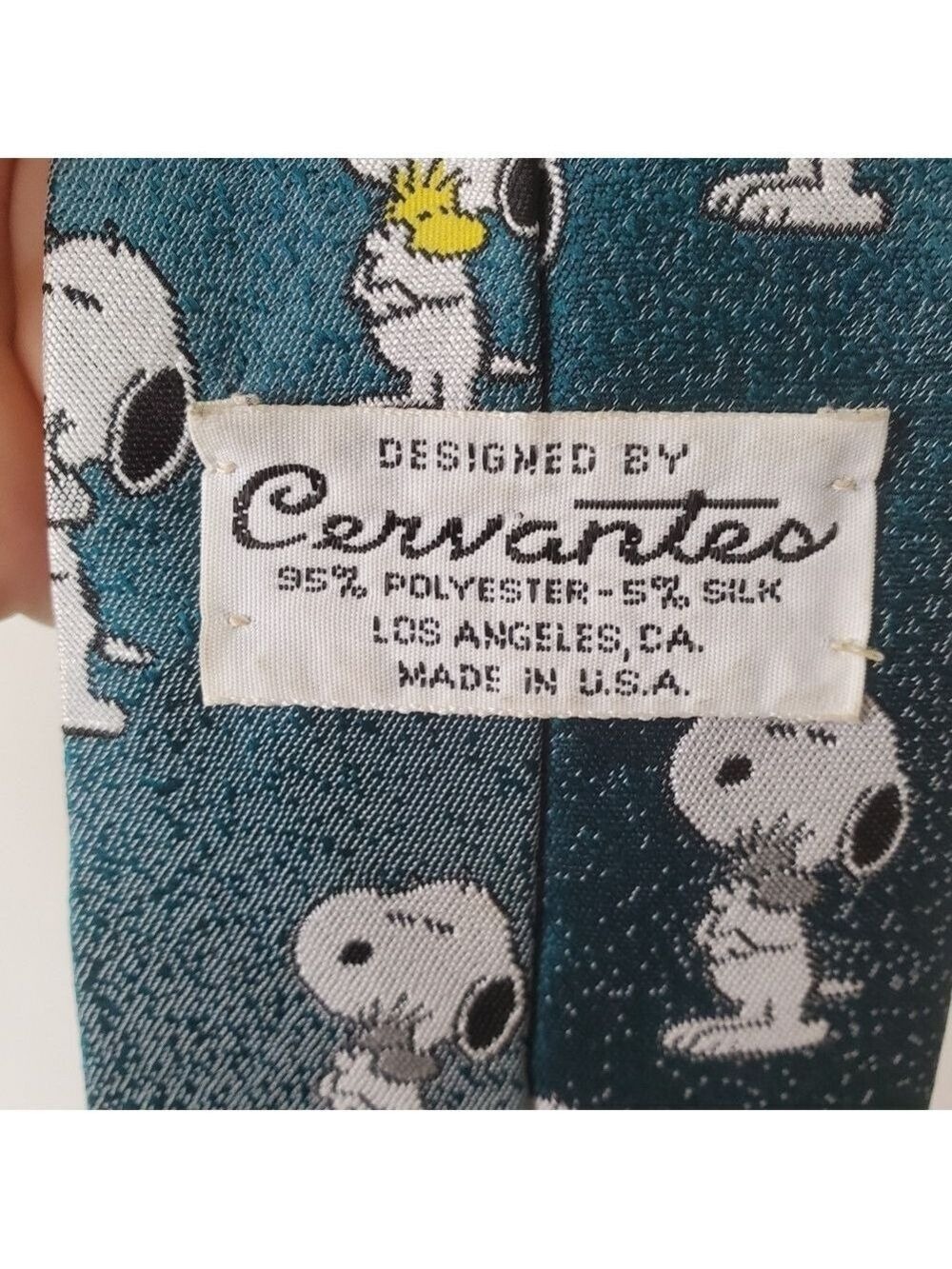 Vintage Cervantes Snoopy Woodstock Tie Hunter Green - Picture 7 of 8